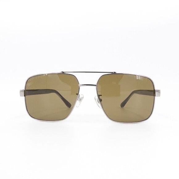 Gucci GG0529 Squared Aviator Sunglasses Silver Brown OS main image 4